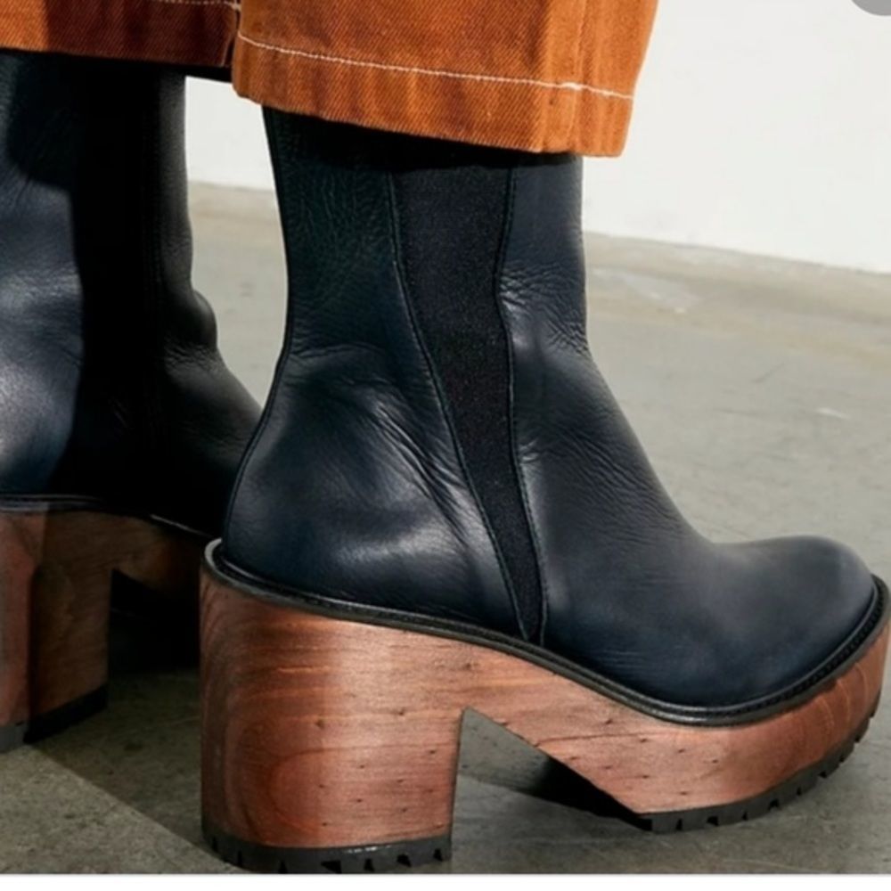 Free People West Johanna Chelsea Clog Boot Black Leather EU 40 New